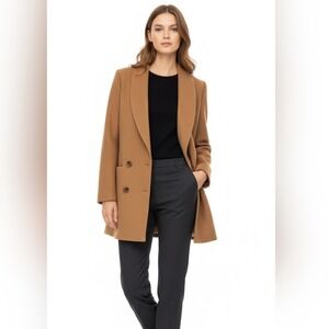 Sézane Paris James Wool Blend Double Breasted Coat Jacket Size 4 Camel Oversize